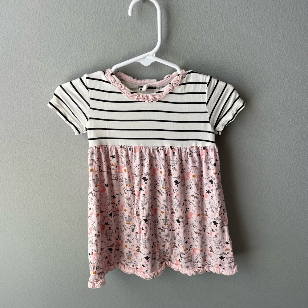 Magnetic Me Cirque Bebe Bamboo Striped Dress with Pink Circus Ruffles